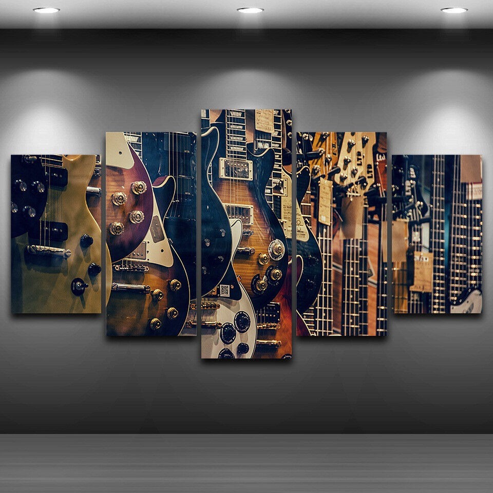 Musical Instrument Africa - ไม่มีกรอบผ้าใบ 5 ชิ้น Vintage กีต้าร์เครื่องดนตรี Wall