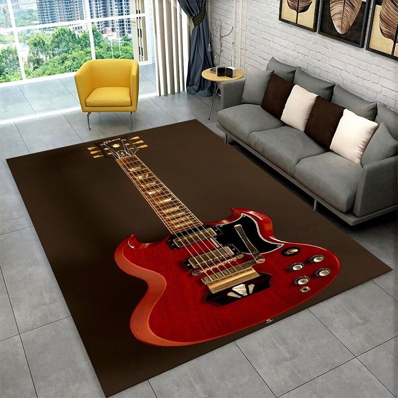 Musical Instrument Logo - พรมปูพื้นกันลื่นลายโลโก้กีตาร์ Retro Fender สำหรับห้องนั่งเล่น ห้องนอน ห้องเด็กเล่น