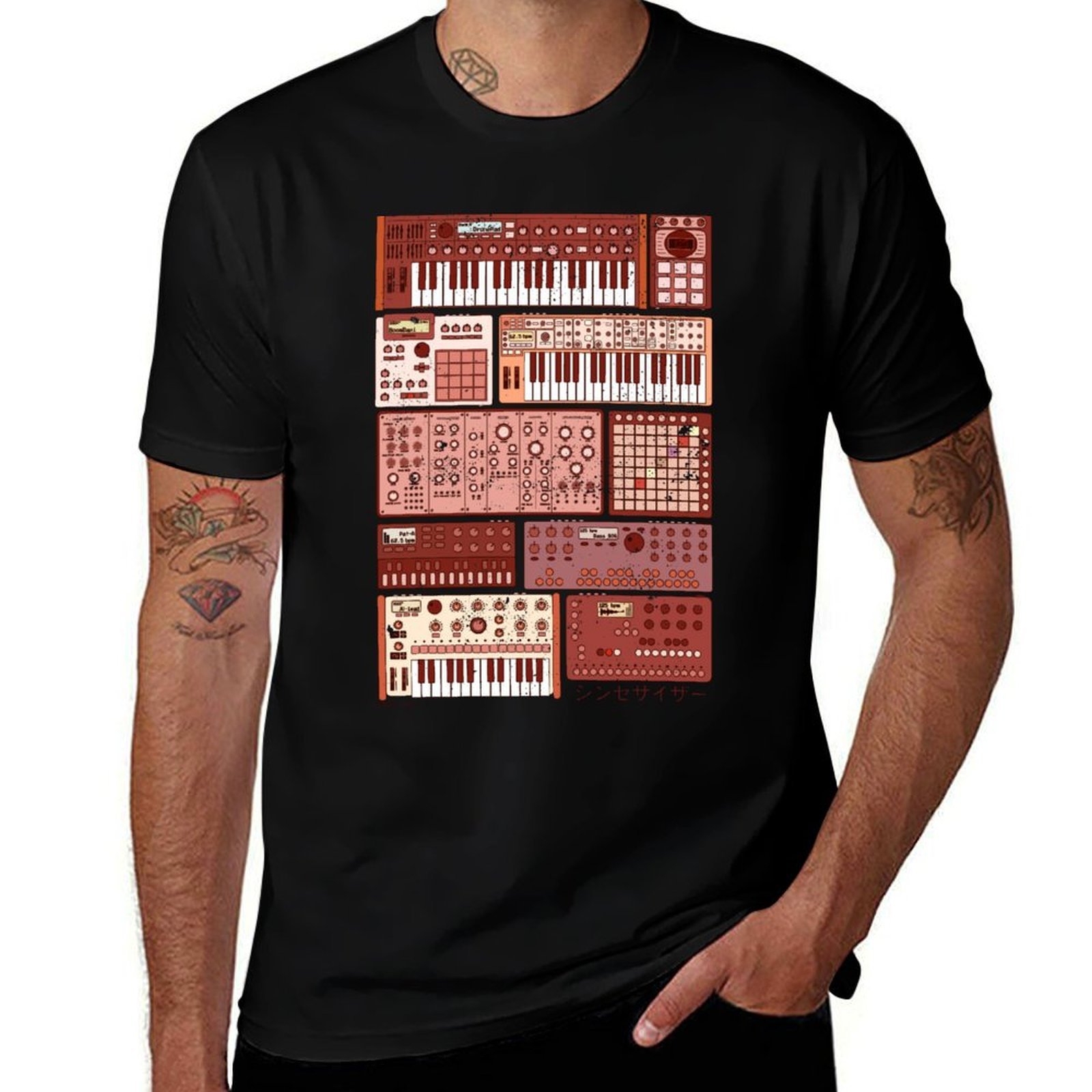 Musical Instrument Synthesizer - เสื้อยืดลายซินธิไซเซอร์และเครื่องดนตรีอิเล็กทรอนิกส์ เสื้อยืดลำลองกันคราบ