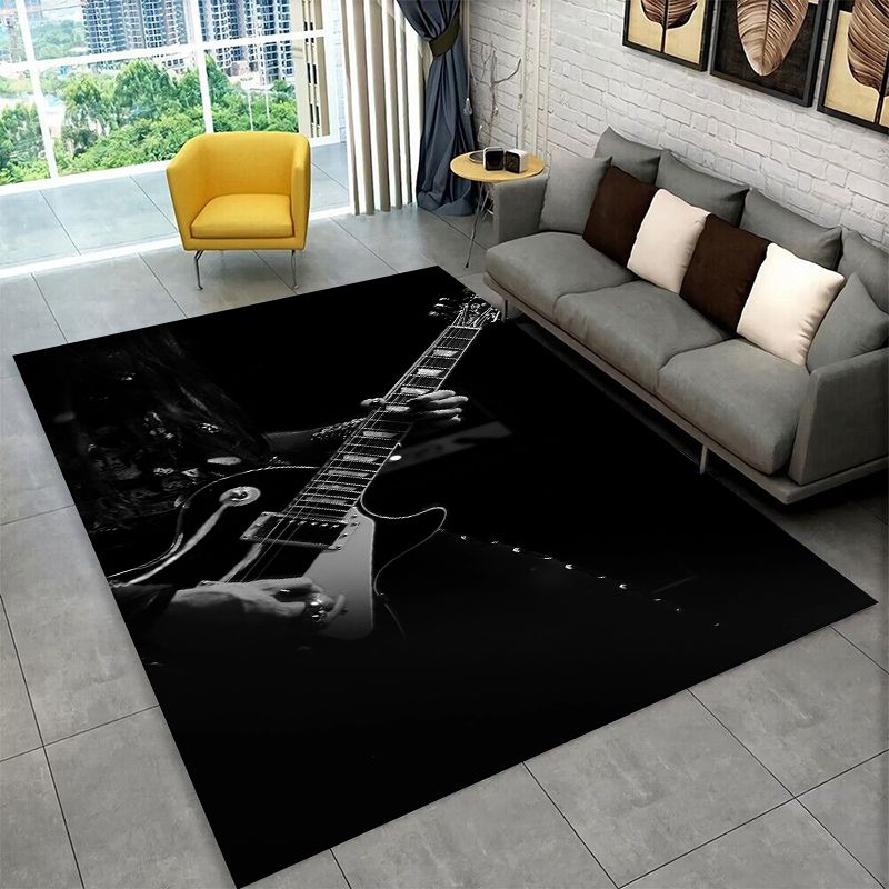 Musical Instrument Logo - พรมปูพื้นลายโลโก้กีตาร์เรโทร สำหรับห้องนั่งเล่น ห้องนอน ห้องเล่น หรือใช้เป็นพรมตกแต่งบ้าน