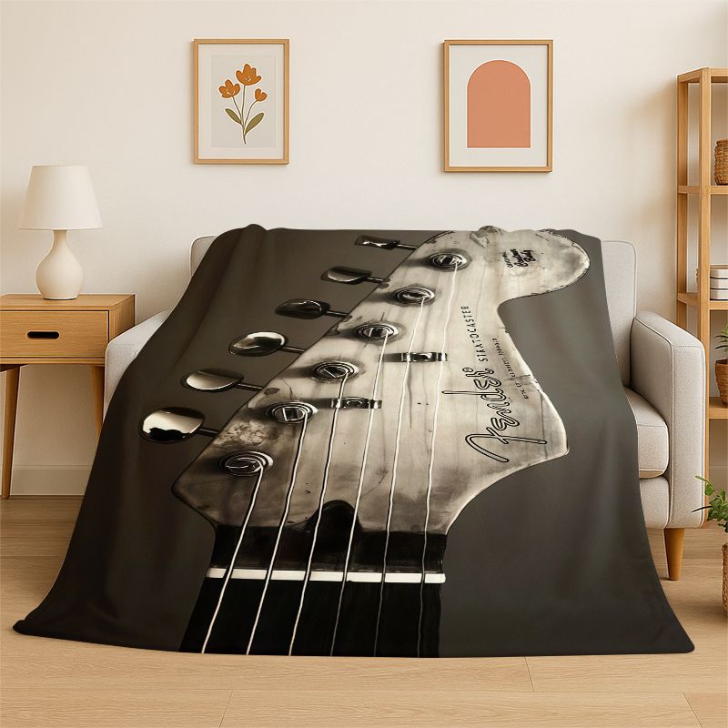 ผ้าห่มนุ่มลายโลโก้กีตาร์เรโทร  - Musical Instrument Logo บทวิจารณ์และราคา